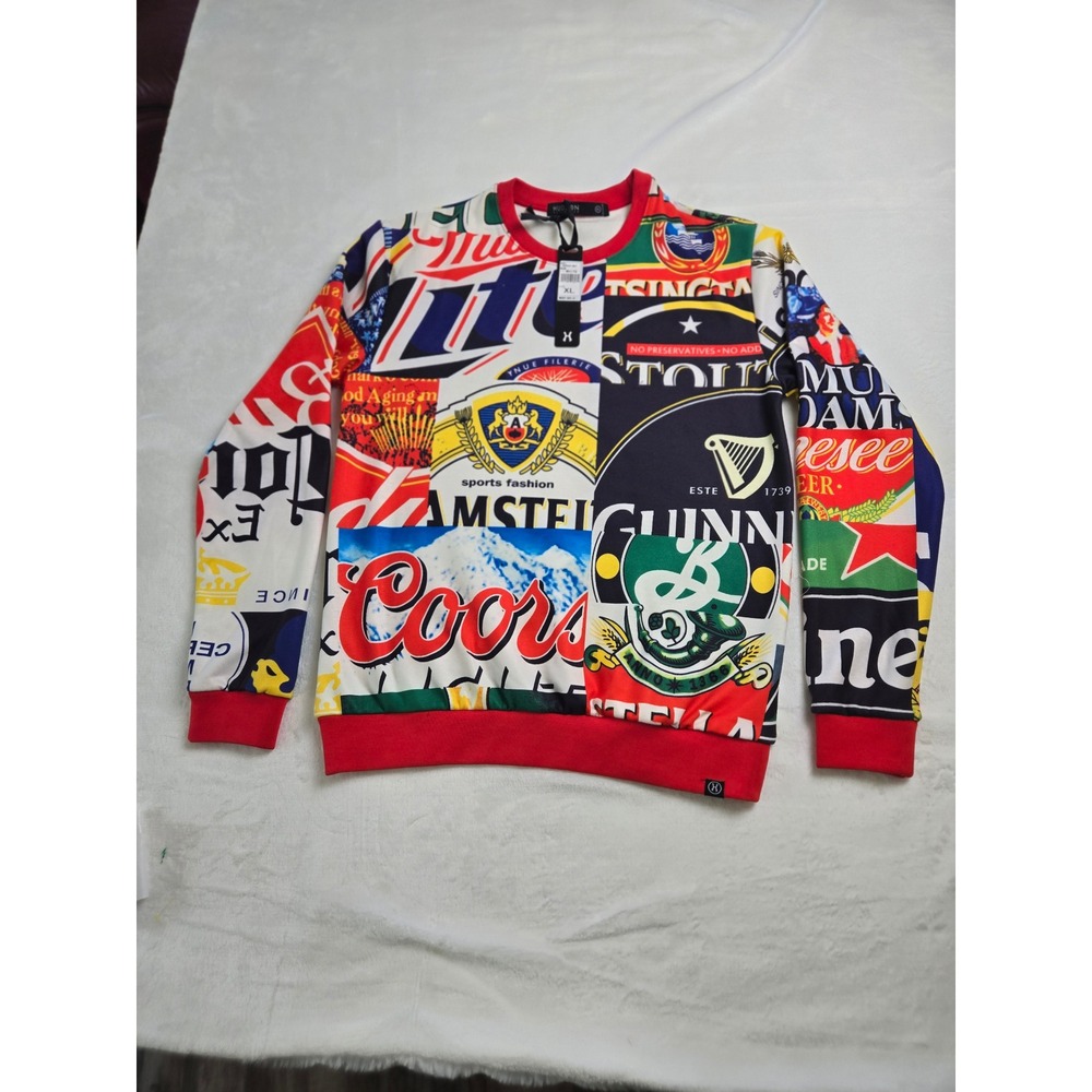 Hudson Outerwear Mens Beer Label Collage Graphic Sweatshirt XL New H25005-WHT